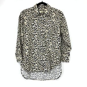 Maeve Anthropologie Leopard Print Button Front Blouse Oversized High Low Sz XXSP